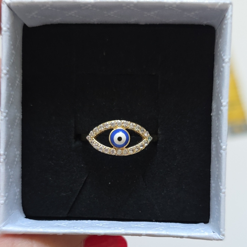Gold and Blue Evil Eye Ring Size 6